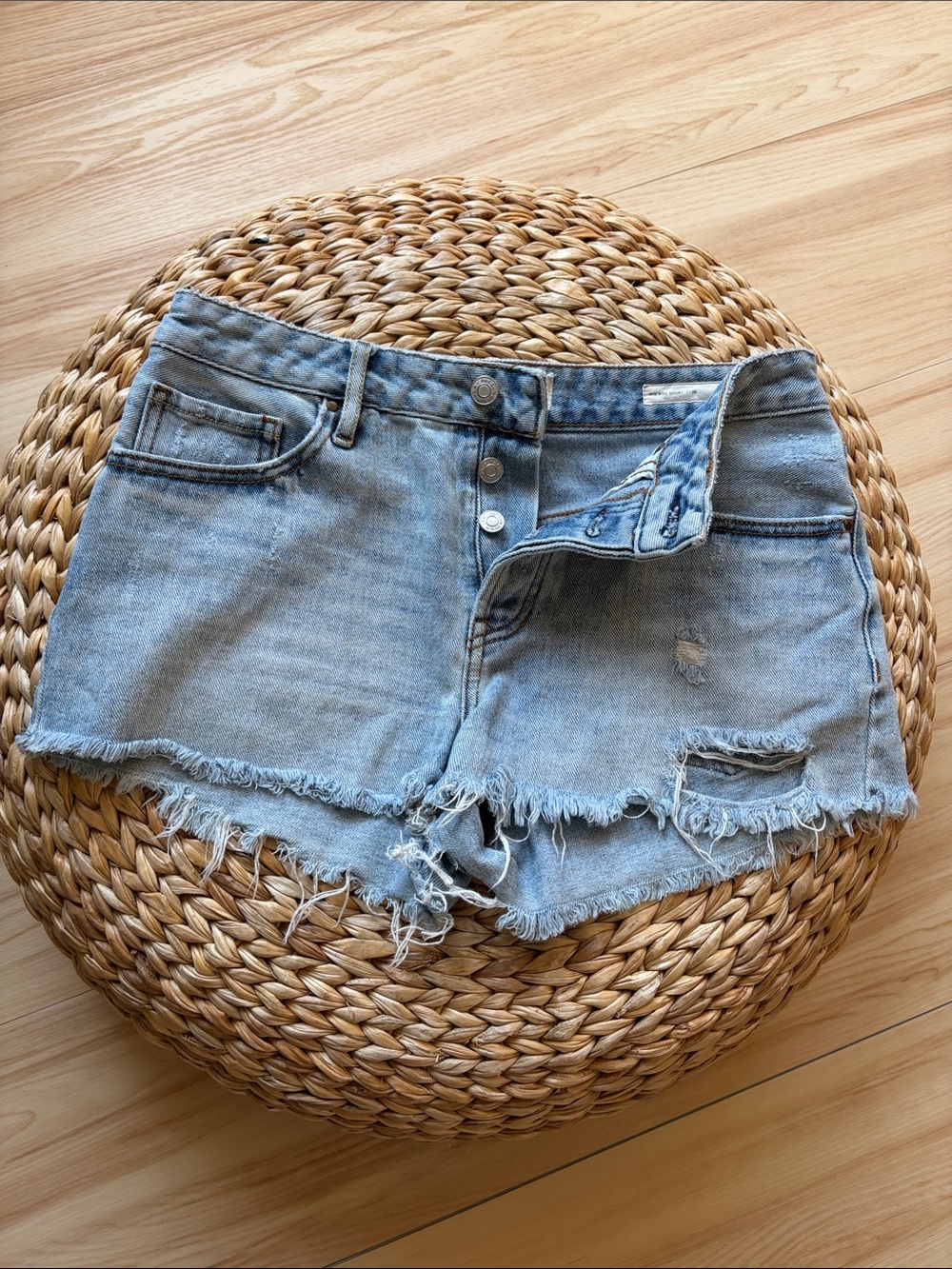 PacSun Light Wash Distressed Denim Button-Front Shorts